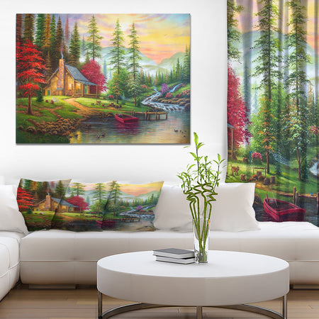 House in the forest - Landscapes Painting Print on Wrapped Canvas