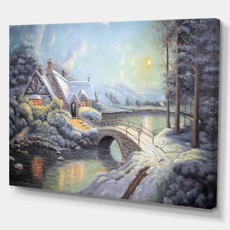Christmas Moonlight - Landscapes Painting Print on Wrapped Canvas