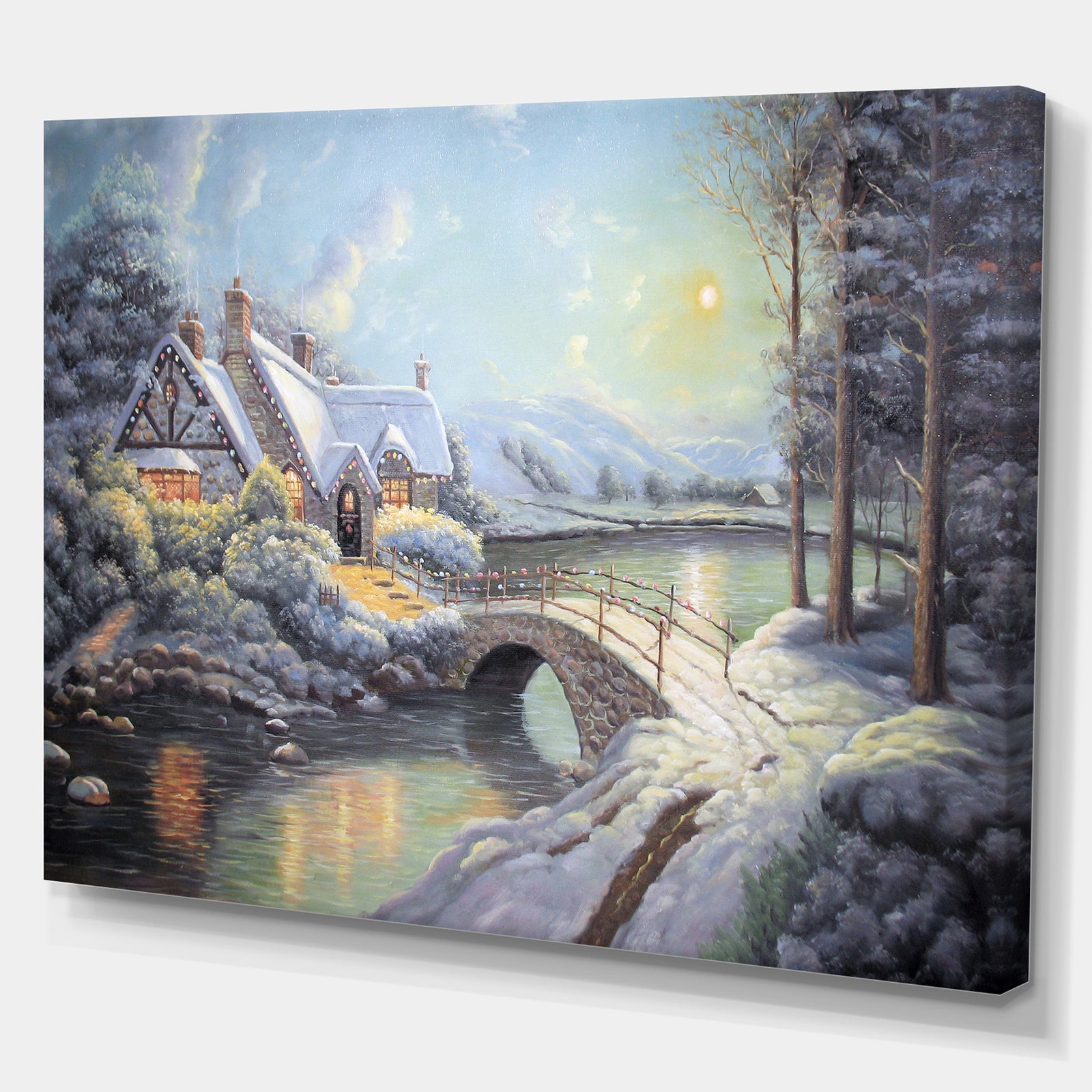 Christmas Moonlight - Landscapes Painting Print on Wrapped Canvas