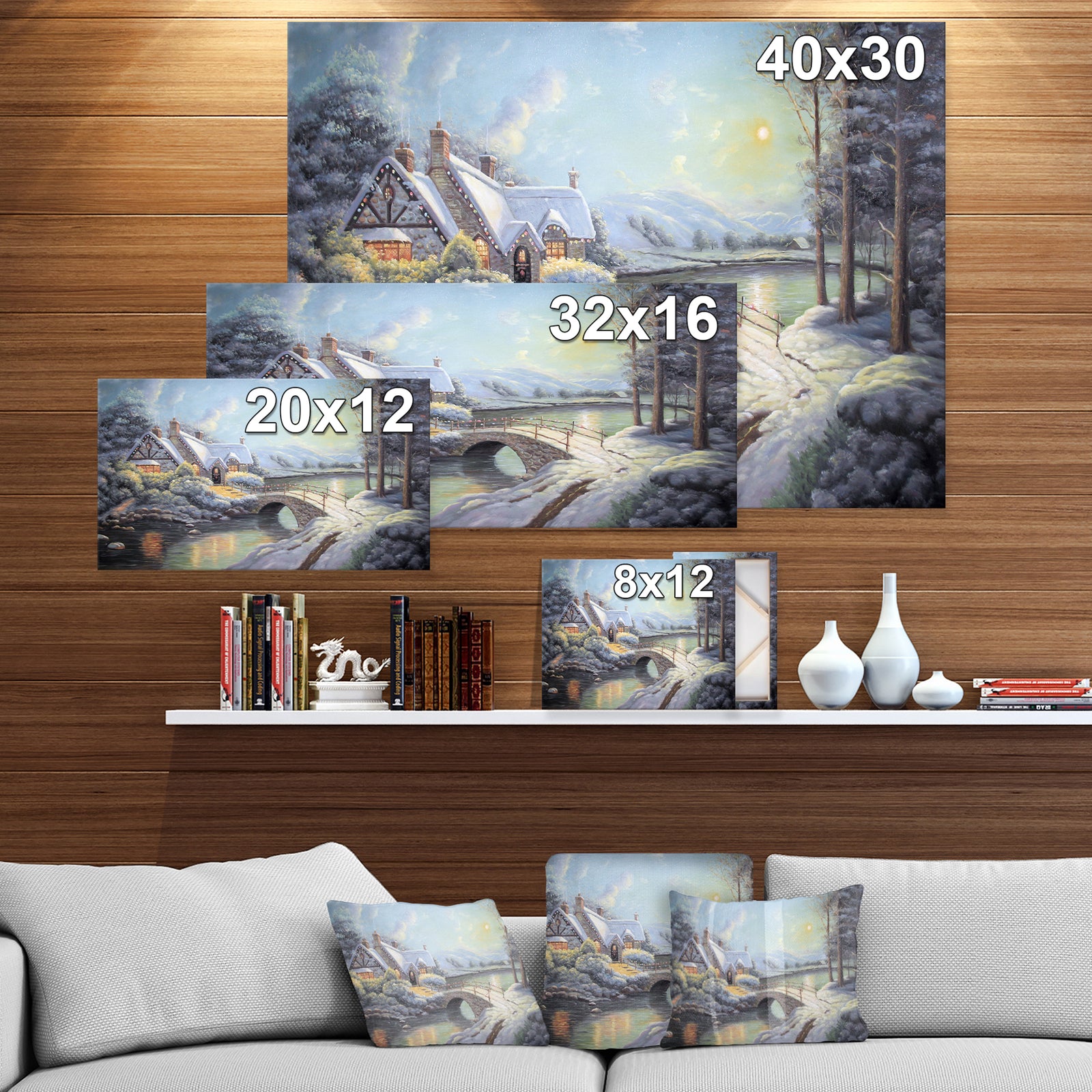 Christmas Moonlight - Landscapes Painting Print on Wrapped Canvas