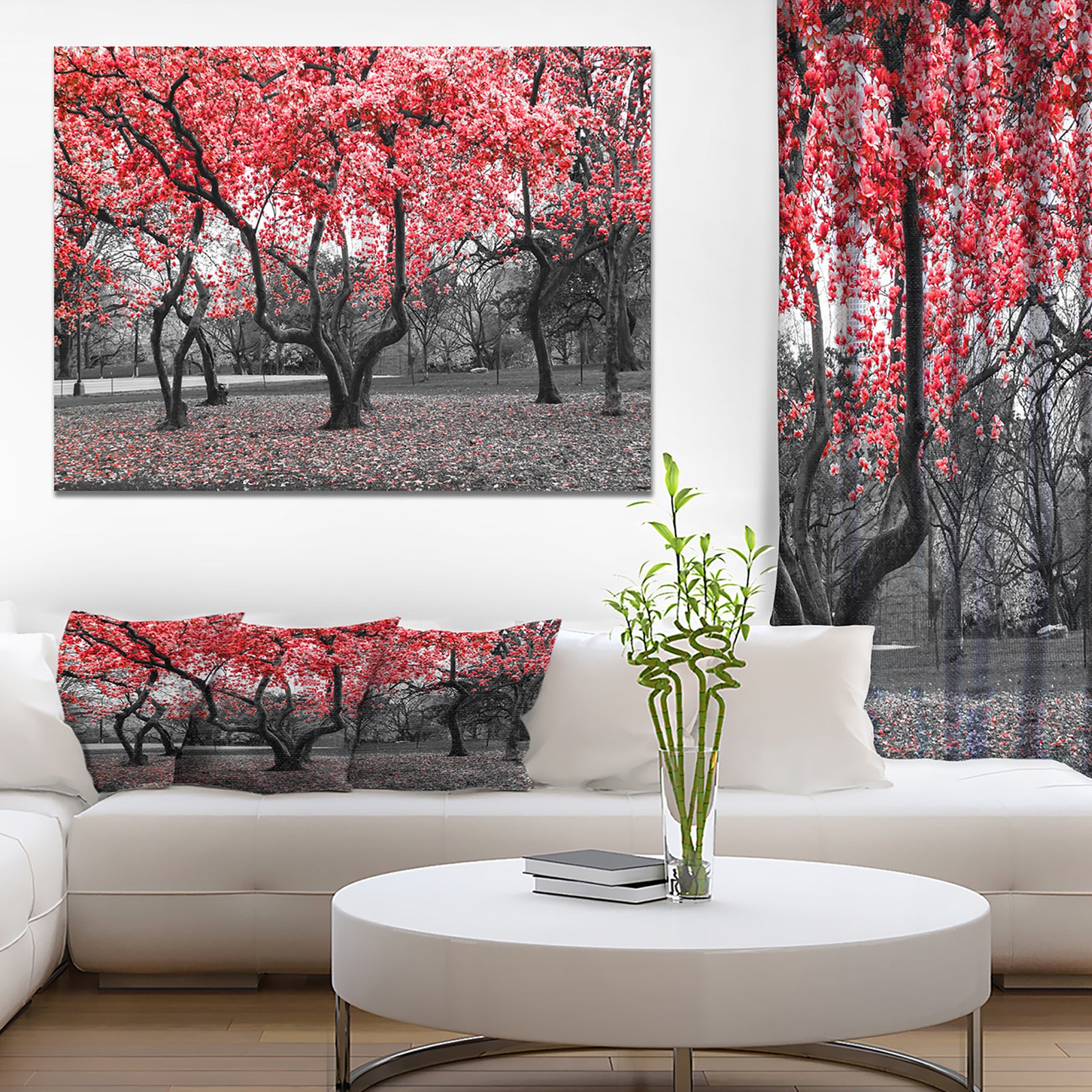 Red flower Trees Blossom - Floral Landscapes Photographic on wrapped Canvas