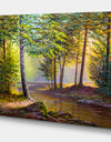 Colorful Summer Sunset with Watefall - Forest Landscapes Photographic on wrapped Canvas