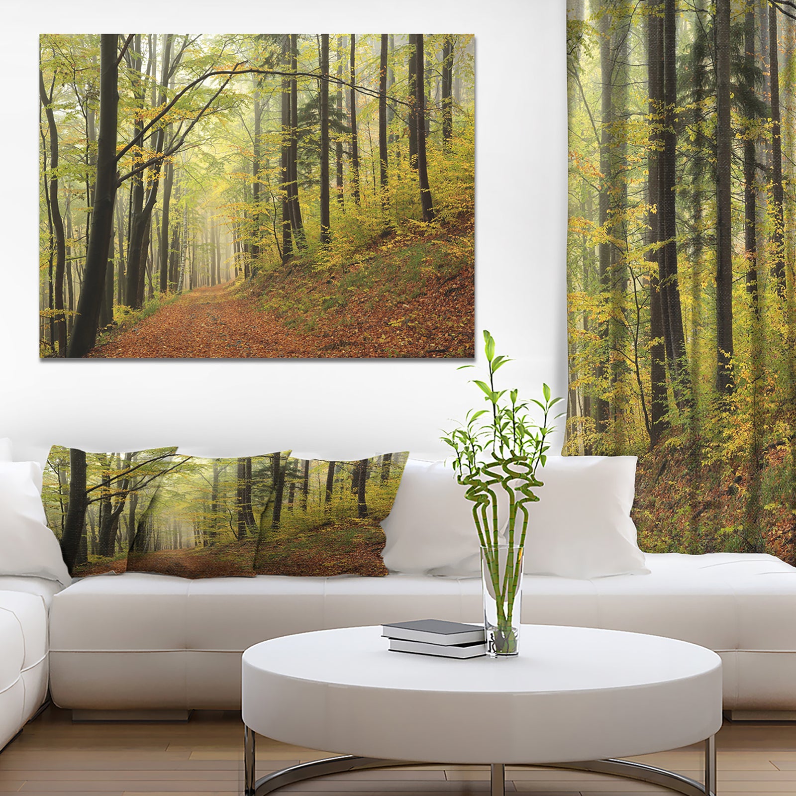Forest trail in the fog - Forest Landscapes Photographic on wrapped Canvas
