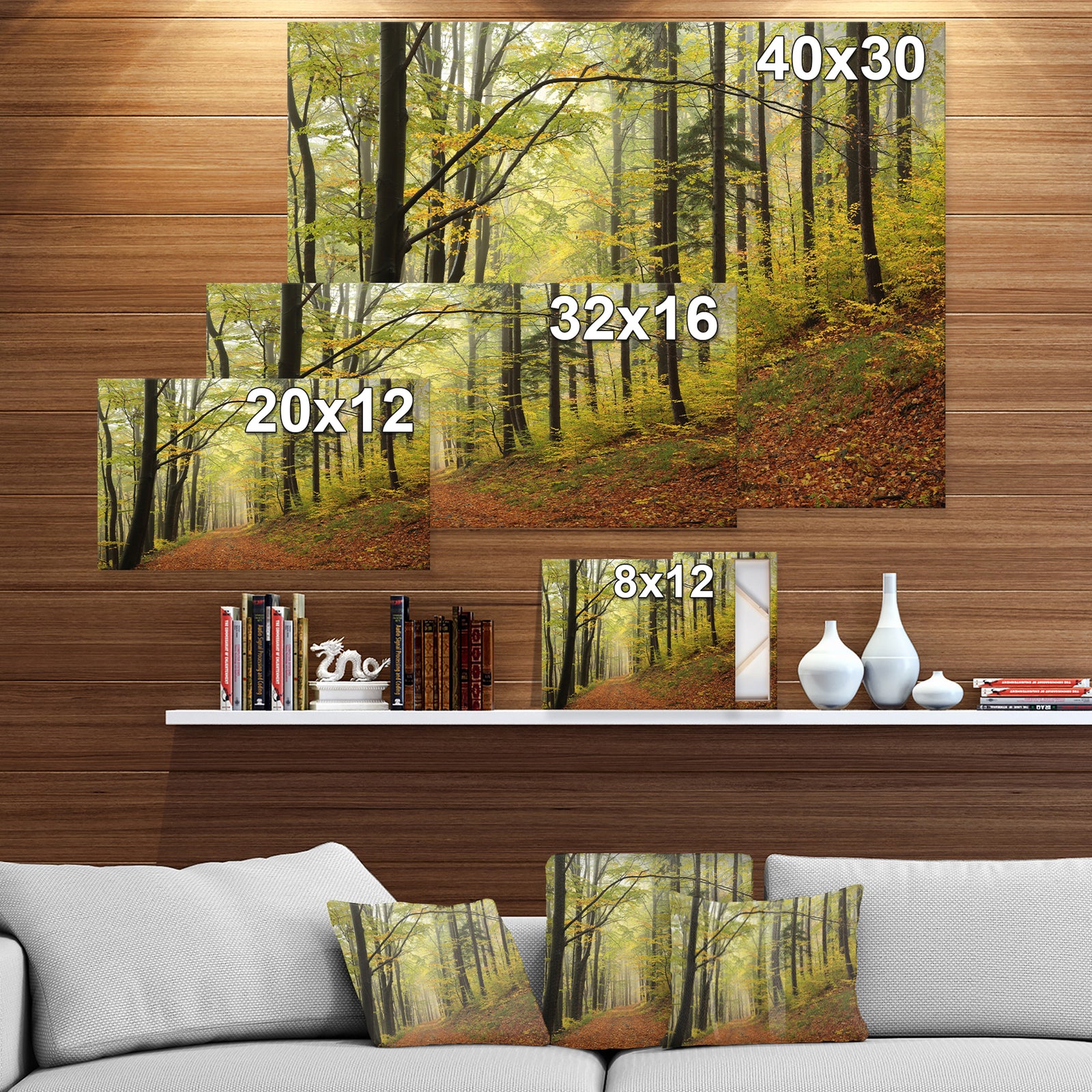 Forest trail in the fog - Forest Landscapes Photographic on wrapped Canvas