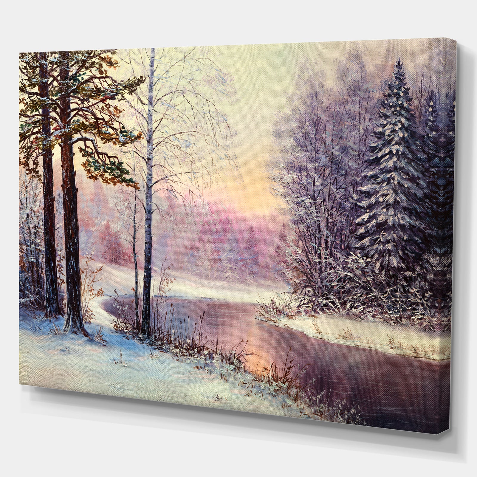 River in Winter Landscape - Landscapes Painting Print on Wrapped Canvas