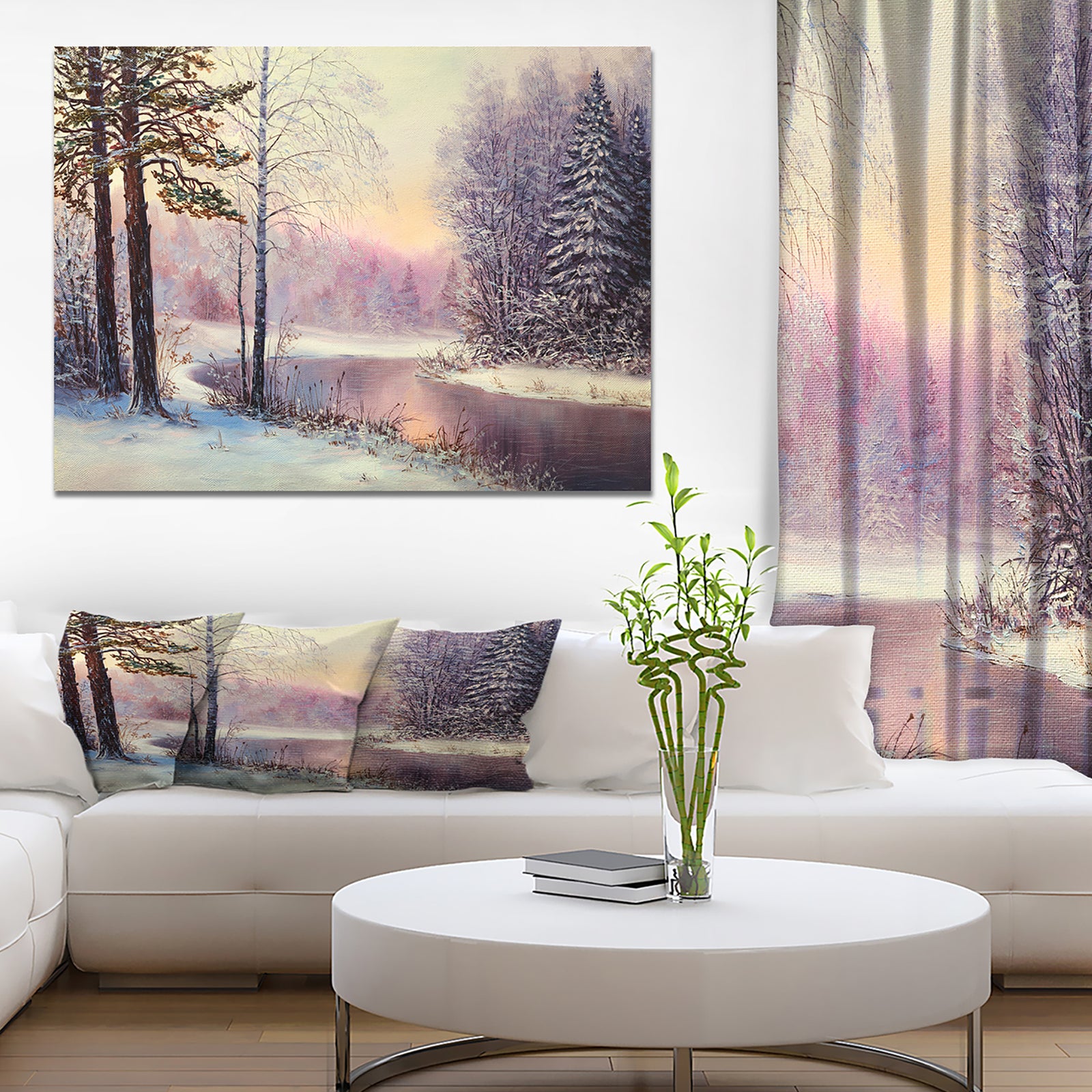 River in Winter Landscape - Landscapes Painting Print on Wrapped Canvas