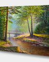 River With Bridge in Summer Forest - Landscapes Painting Print on Wrapped Canvas