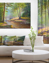 River With Bridge in Summer Forest - Landscapes Painting Print on Wrapped Canvas