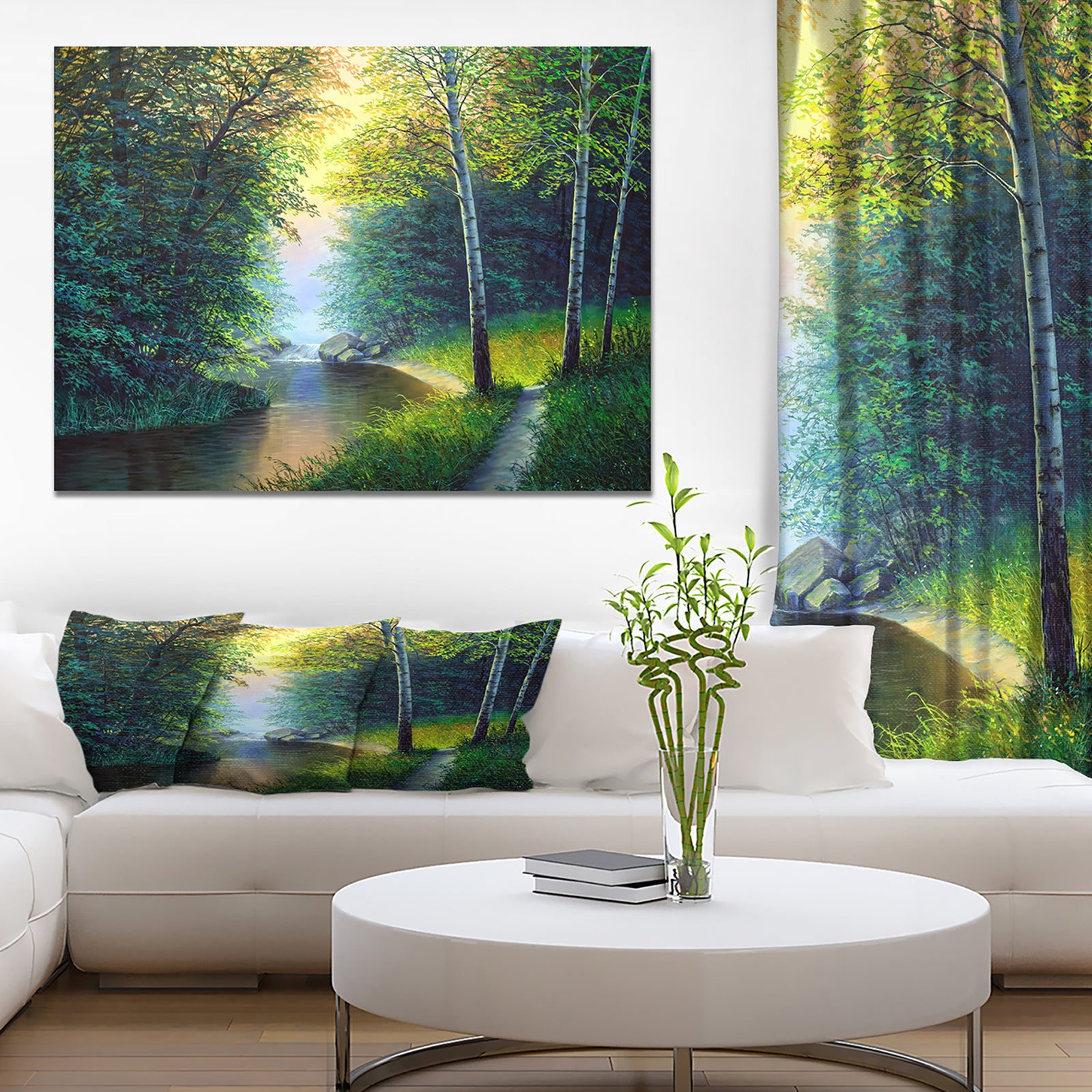 River with Waterful - Landscapes Painting Print on Wrapped Canvas