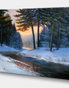 Winter River and Forest - Landscapes Painting Print on Wrapped Canvas