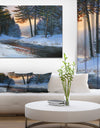 Winter River and Forest - Landscapes Painting Print on Wrapped Canvas