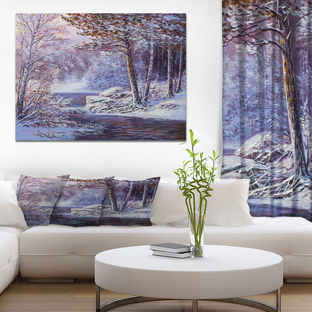 Winter Landscape Forest in River - Landscapes Painting Print on Wrapped Canvas