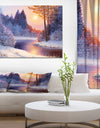 Christmas forest with river - Landscapes Painting Print on Wrapped Canvas