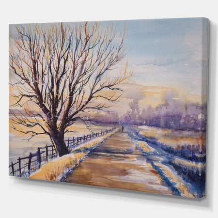 Tree close to the road - Landscapes Painting Print on Wrapped Canvas
