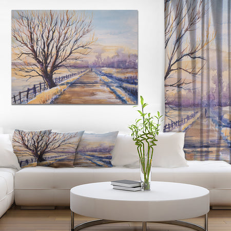 Tree close to the road - Landscapes Painting Print on Wrapped Canvas