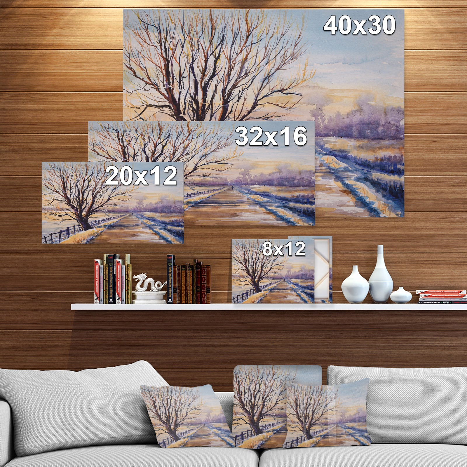 Tree close to the road - Landscapes Painting Print on Wrapped Canvas