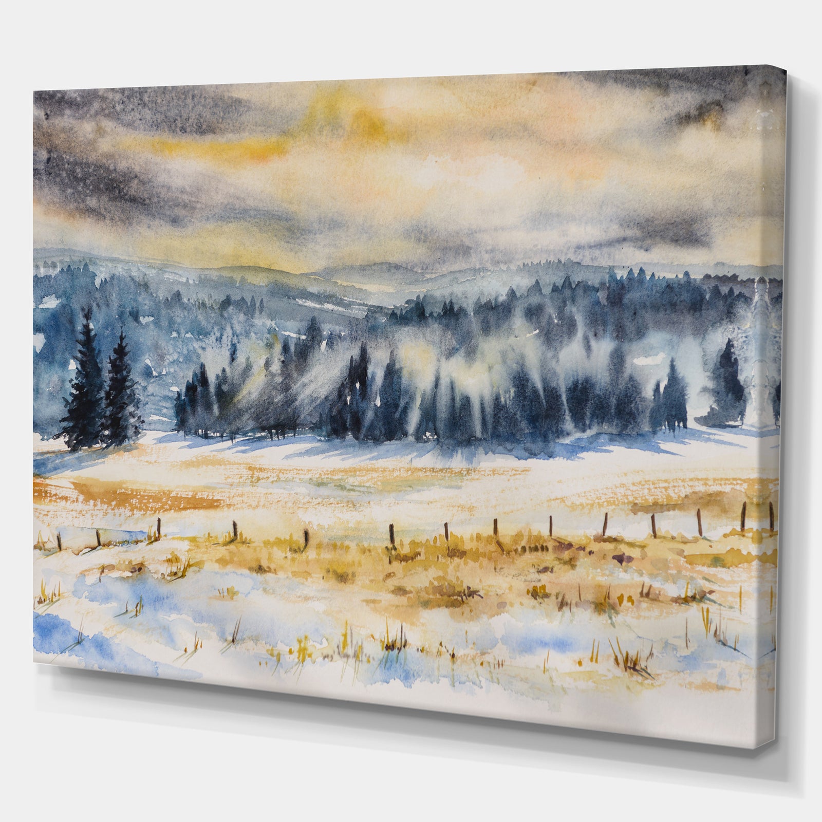 Pine Tree in Winter Season - Landscapes Painting Print on Wrapped Canvas