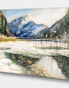Winter Lake and Mountans Reflecting in Water - Landscapes Painting Print on Wrapped Canvas