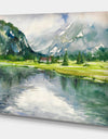 Mountain and Lake in Autumn - Landscapes Painting Print on Wrapped Canvas