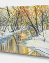 River in Forest at Sunset - Landscapes Painting Print on Wrapped Canvas