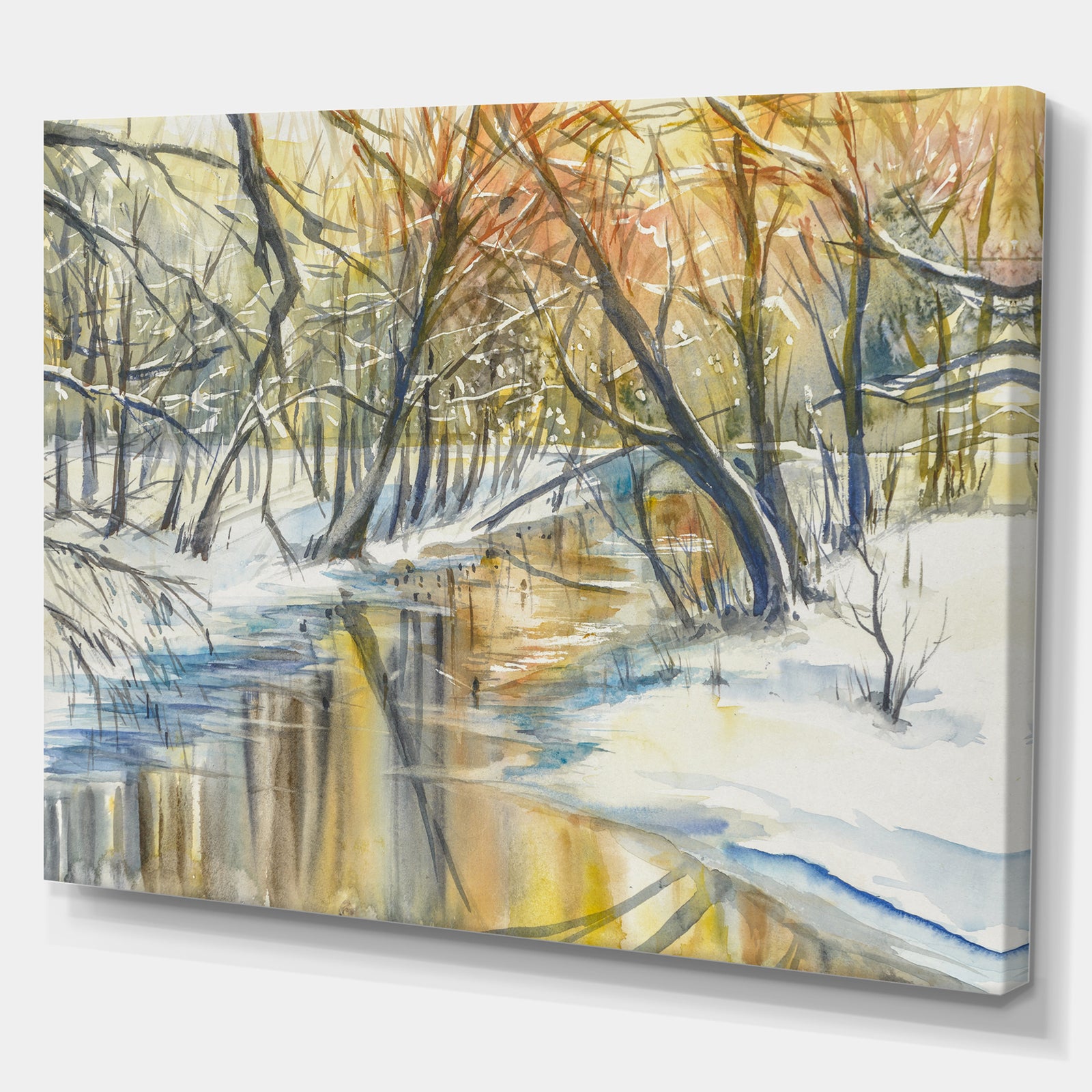 River in Forest at Sunset - Landscapes Painting Print on Wrapped Canvas