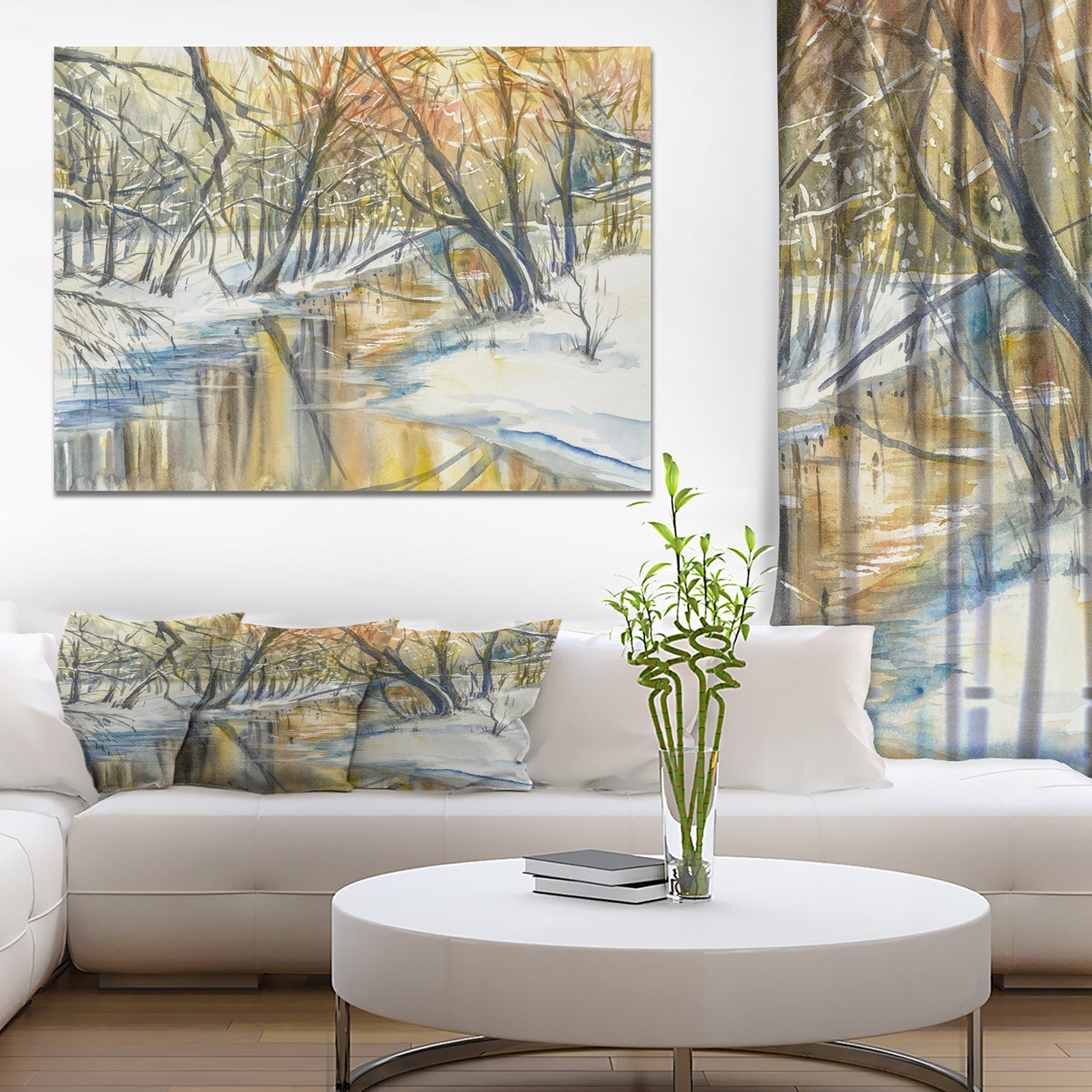 River in Forest at Sunset - Landscapes Painting Print on Wrapped Canvas