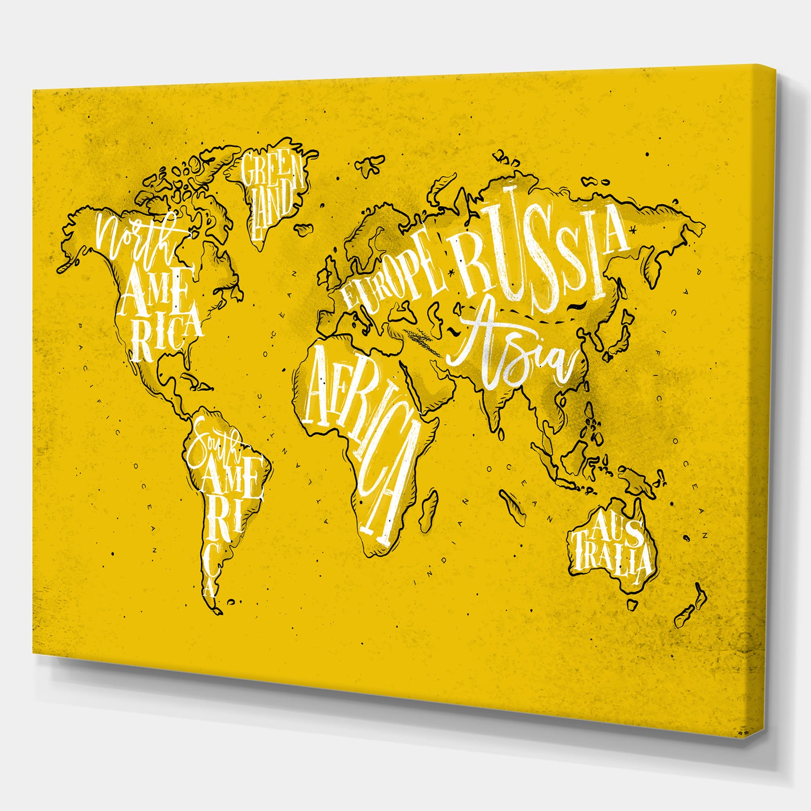Vintage Yellow Worldmap - Maps Painting Print on Wrapped Canvas
