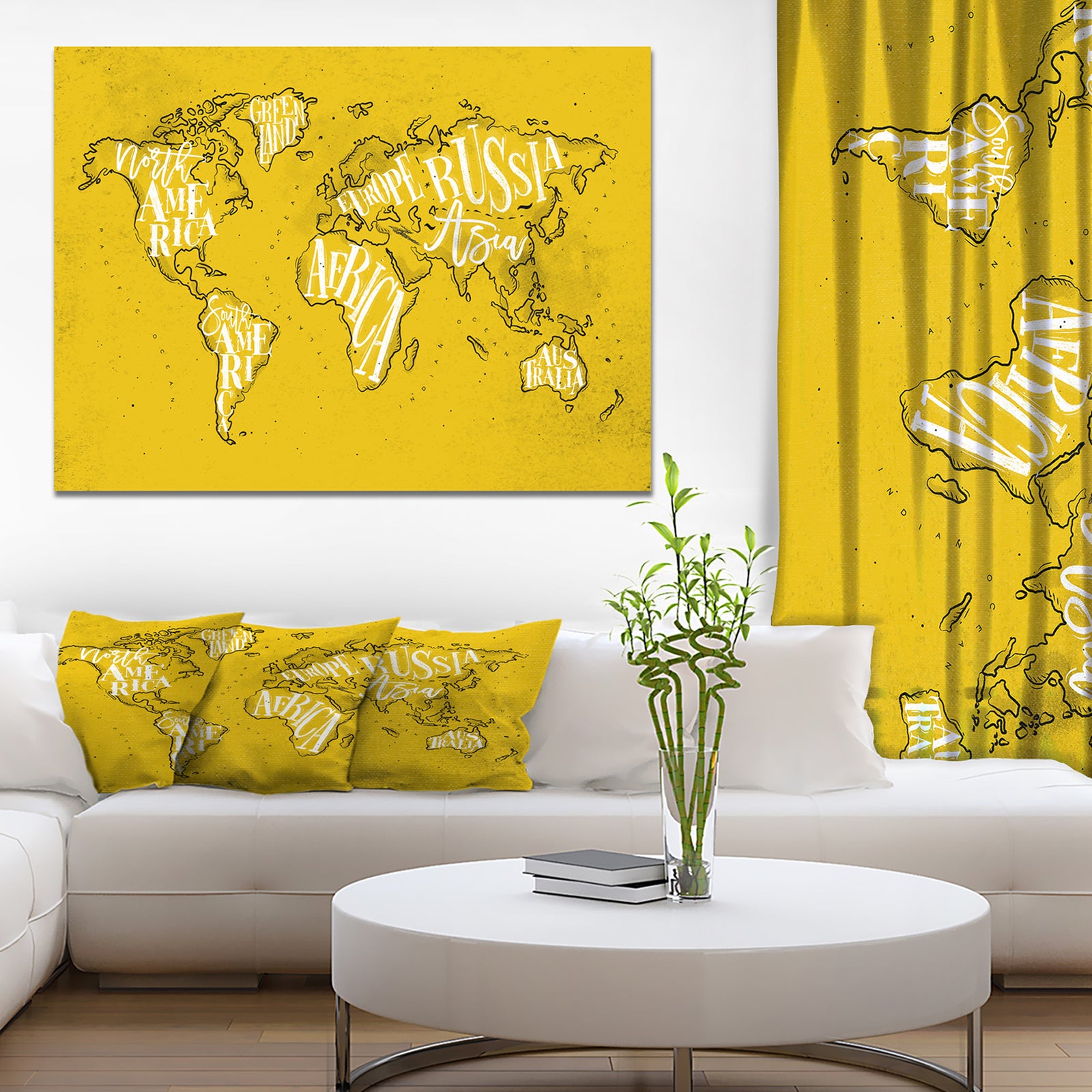Vintage Yellow Worldmap - Maps Painting Print on Wrapped Canvas
