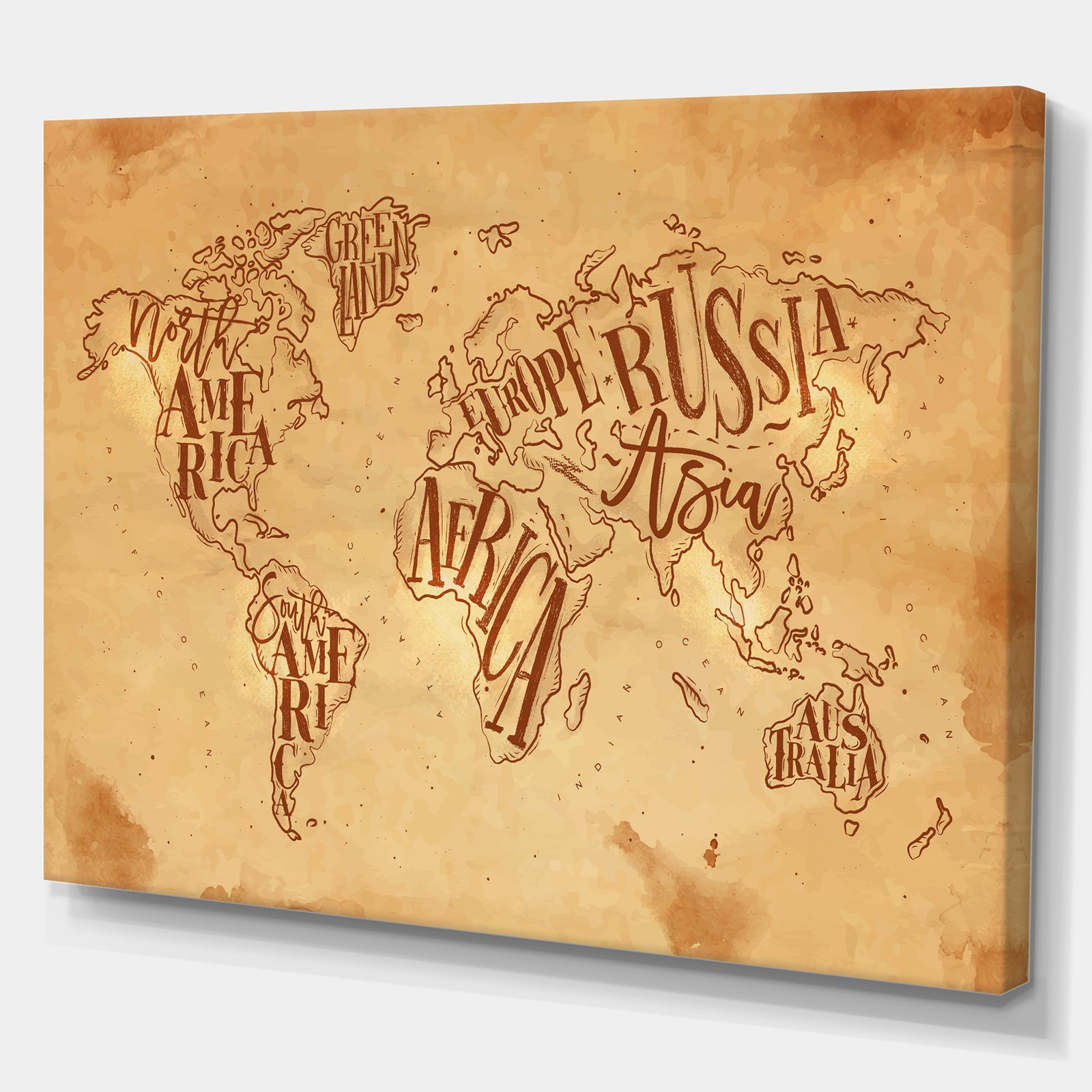 Vintage Worldmap in Chalk Background - Maps Painting Print on Wrapped Canvas