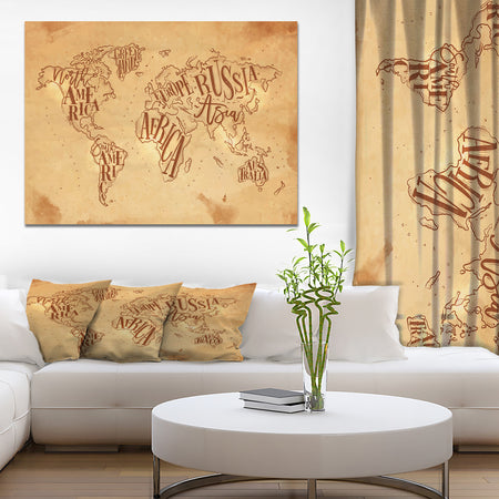 Vintage Worldmap in Chalk Background - Maps Painting Print on Wrapped Canvas