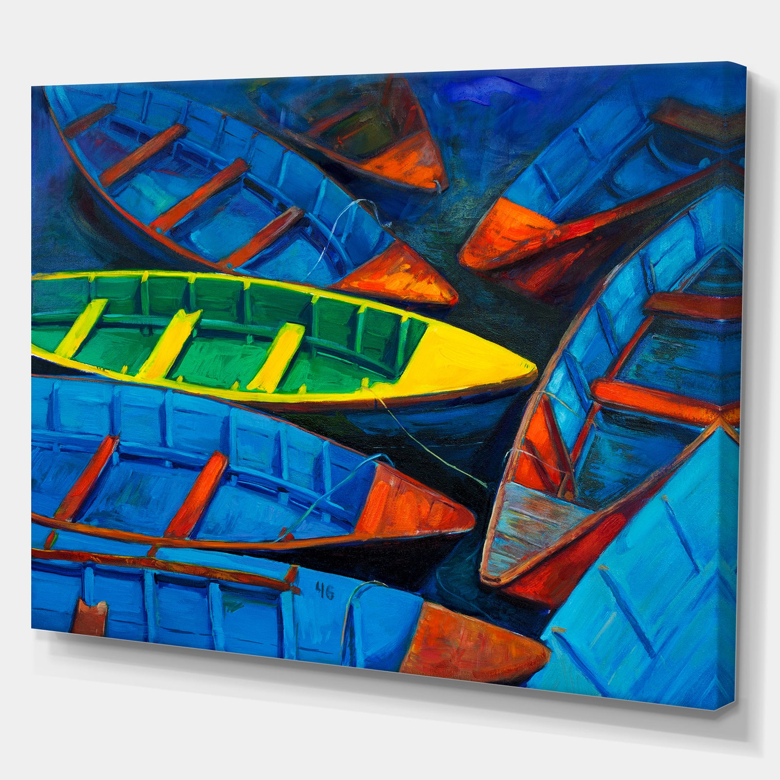 Colorful Boats and Jetty - Nautical Painting Print on Wrapped Canvas