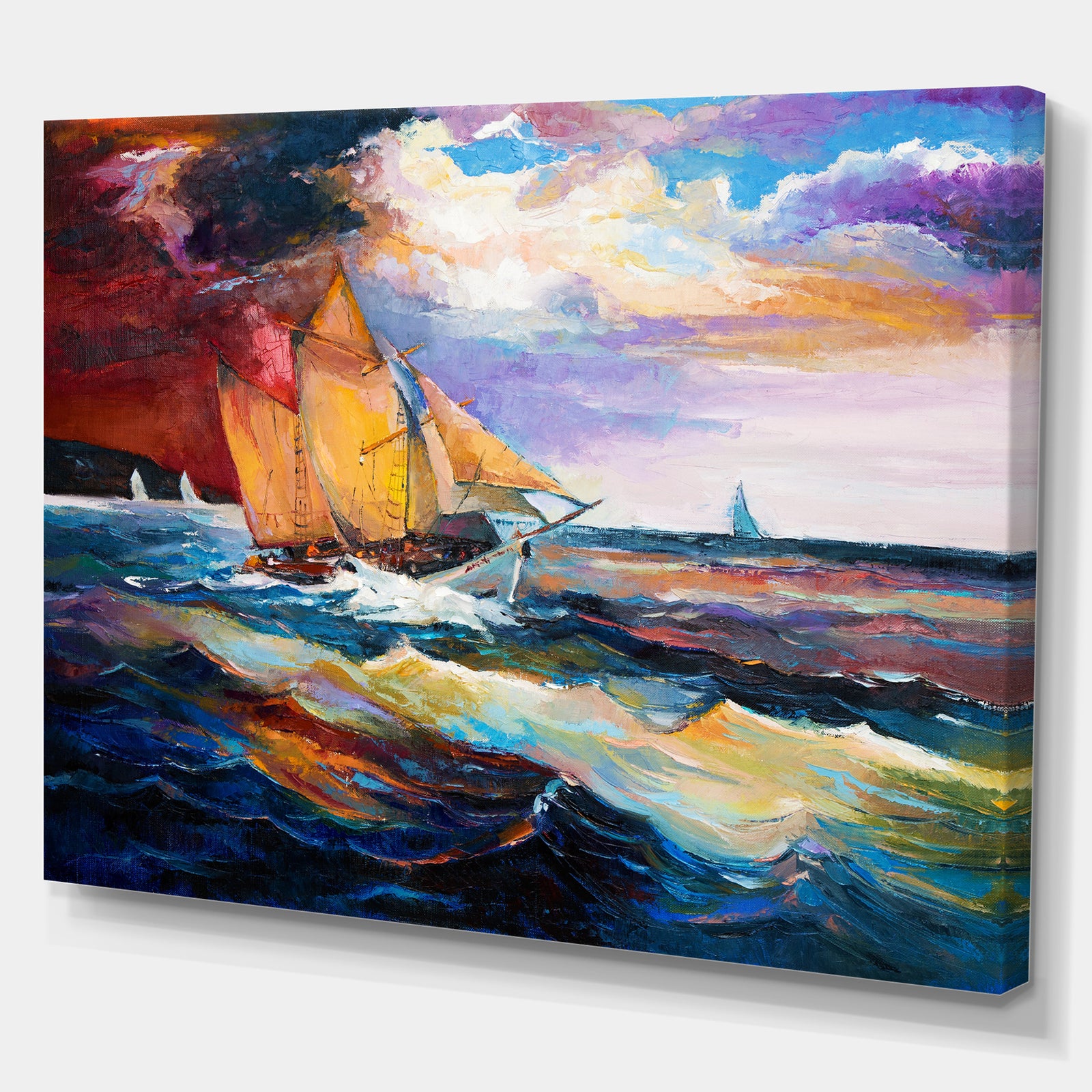Sailship in Sea waves - Nautical Painting Print on Wrapped Canvas