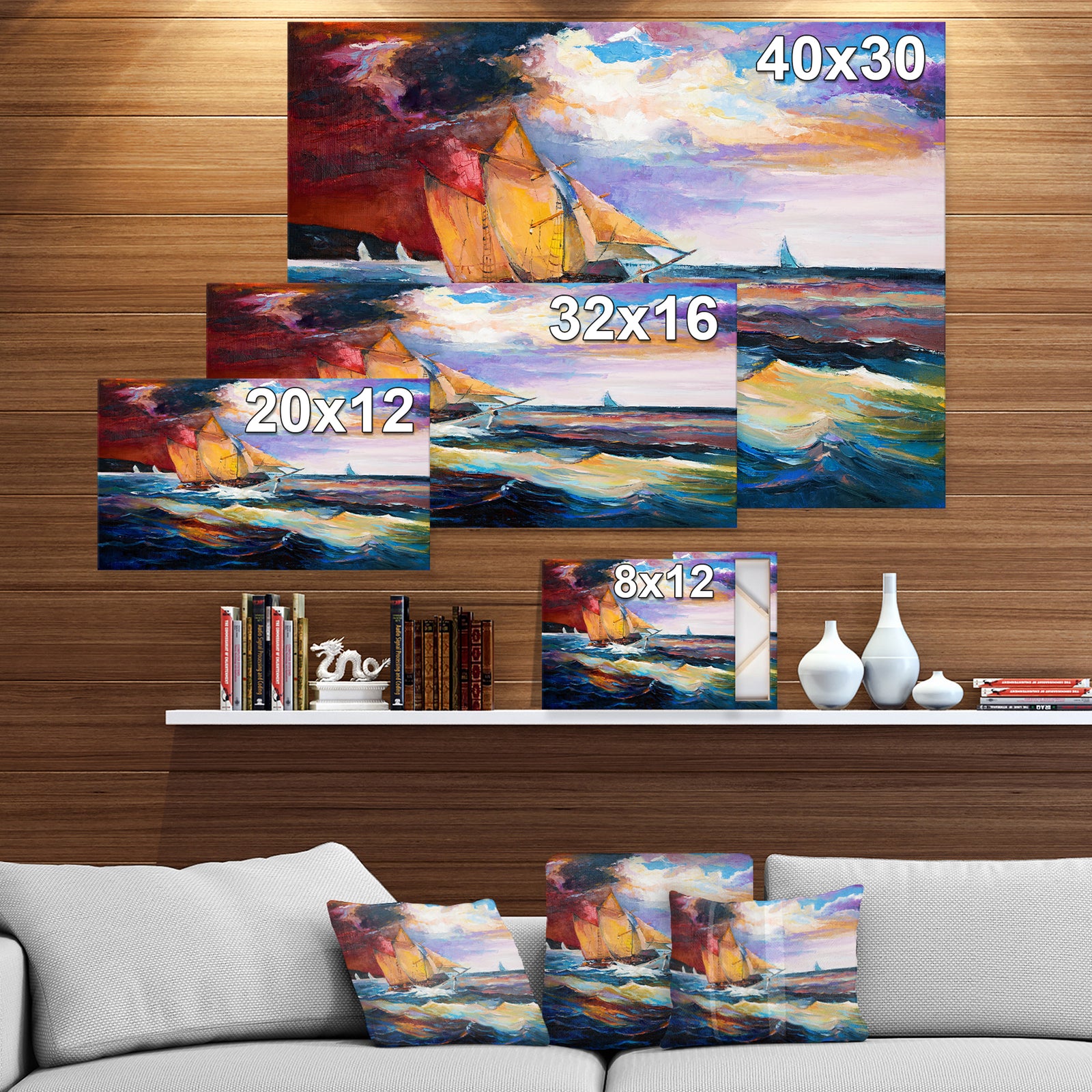 Sailship in Sea waves - Nautical Painting Print on Wrapped Canvas