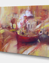 Fishing Boats moored in the harbor - Nautical Painting Print on Wrapped Canvas