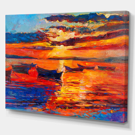 Sunset over ocean - Nautical Painting Print on Wrapped Canvas