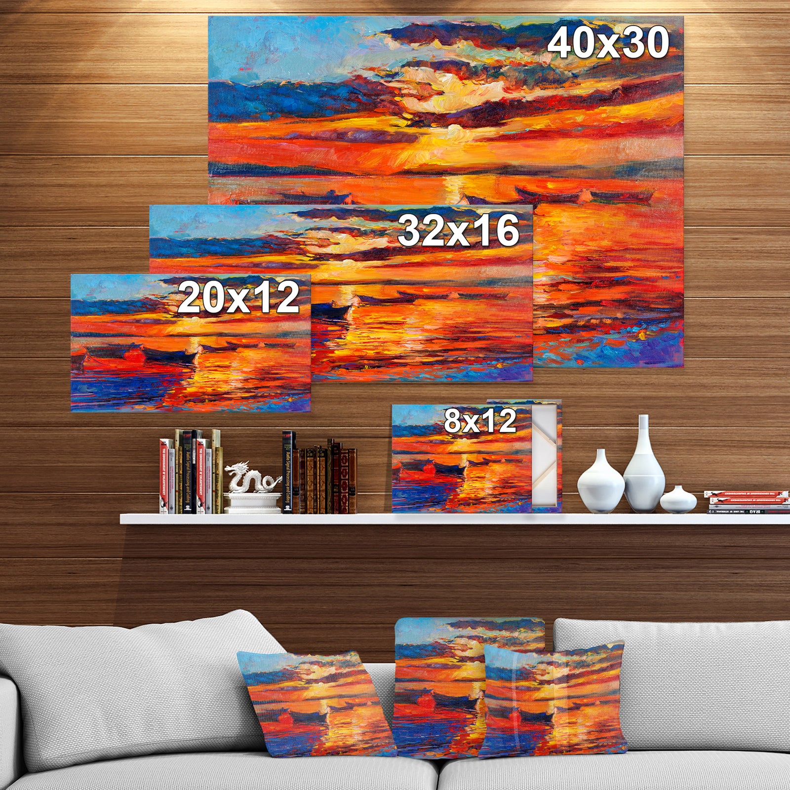 Sunset over ocean - Nautical Painting Print on Wrapped Canvas
