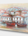 Three Fishing Boats on the island Harbor - Nautical Painting Print on Wrapped Canvas