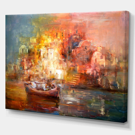 Boats on the island Harbor painting - Nautical Painting Print on Wrapped Canvas