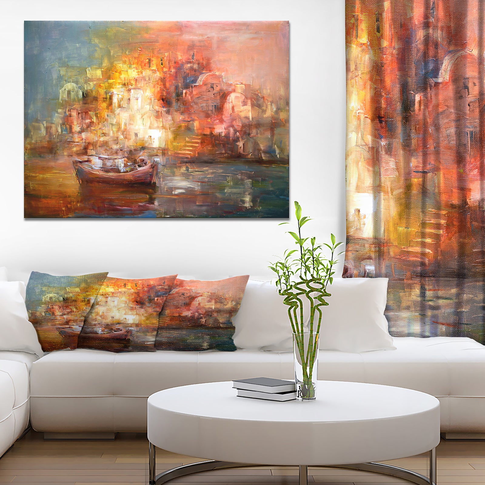 Boats on the island Harbor painting - Nautical Painting Print on Wrapped Canvas