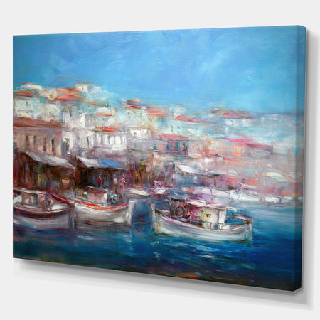 Venice Italy Boats on the island harbor - Nautical Painting Print on Wrapped Canvas
