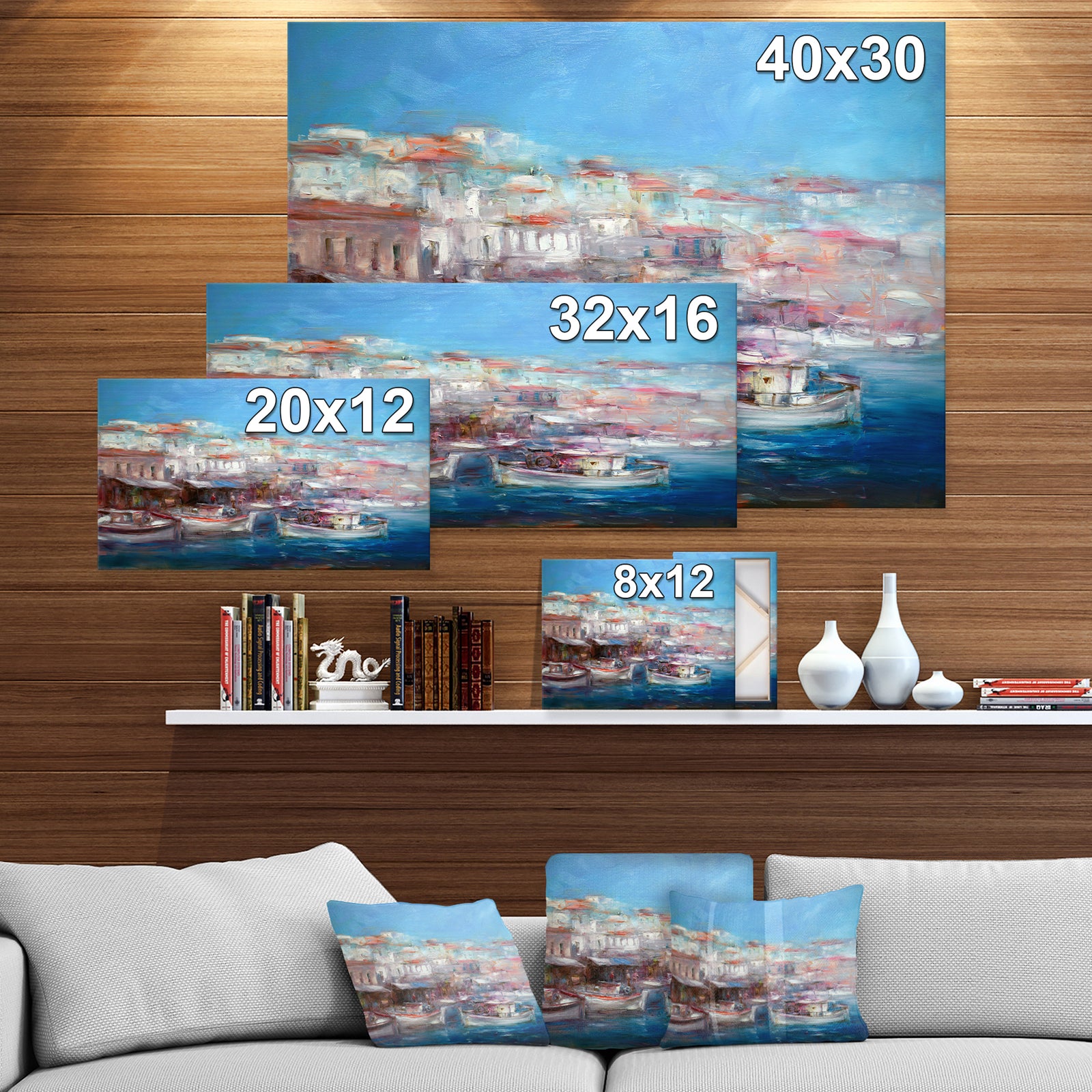 Venice Italy Boats on the island harbor - Nautical Painting Print on Wrapped Canvas