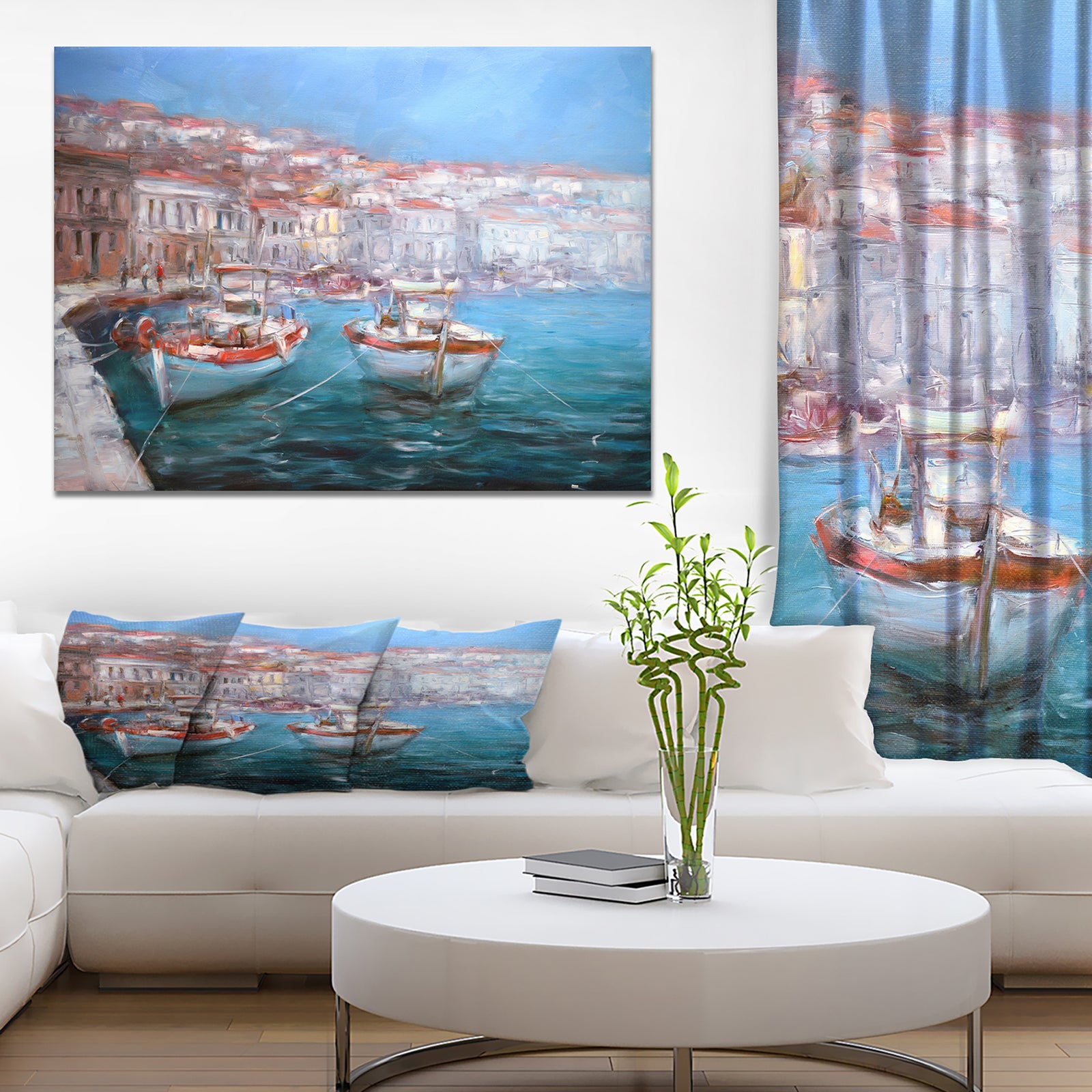 Venice Italy Two Boats on the island harbor - Nautical Painting Print on Wrapped Canvas