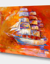 Golden Sunset in Ocean Ship - Nautical Painting Print on Wrapped Canvas