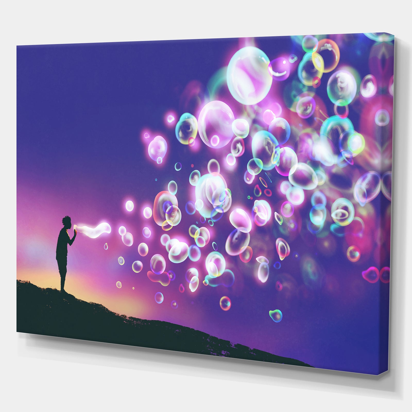 Man blowing Soap Bubbles - People Contemporary on wrapped canvas