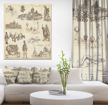 Hungary Illustratin in Old Paper - People Painting Print on Wrapped Canvas