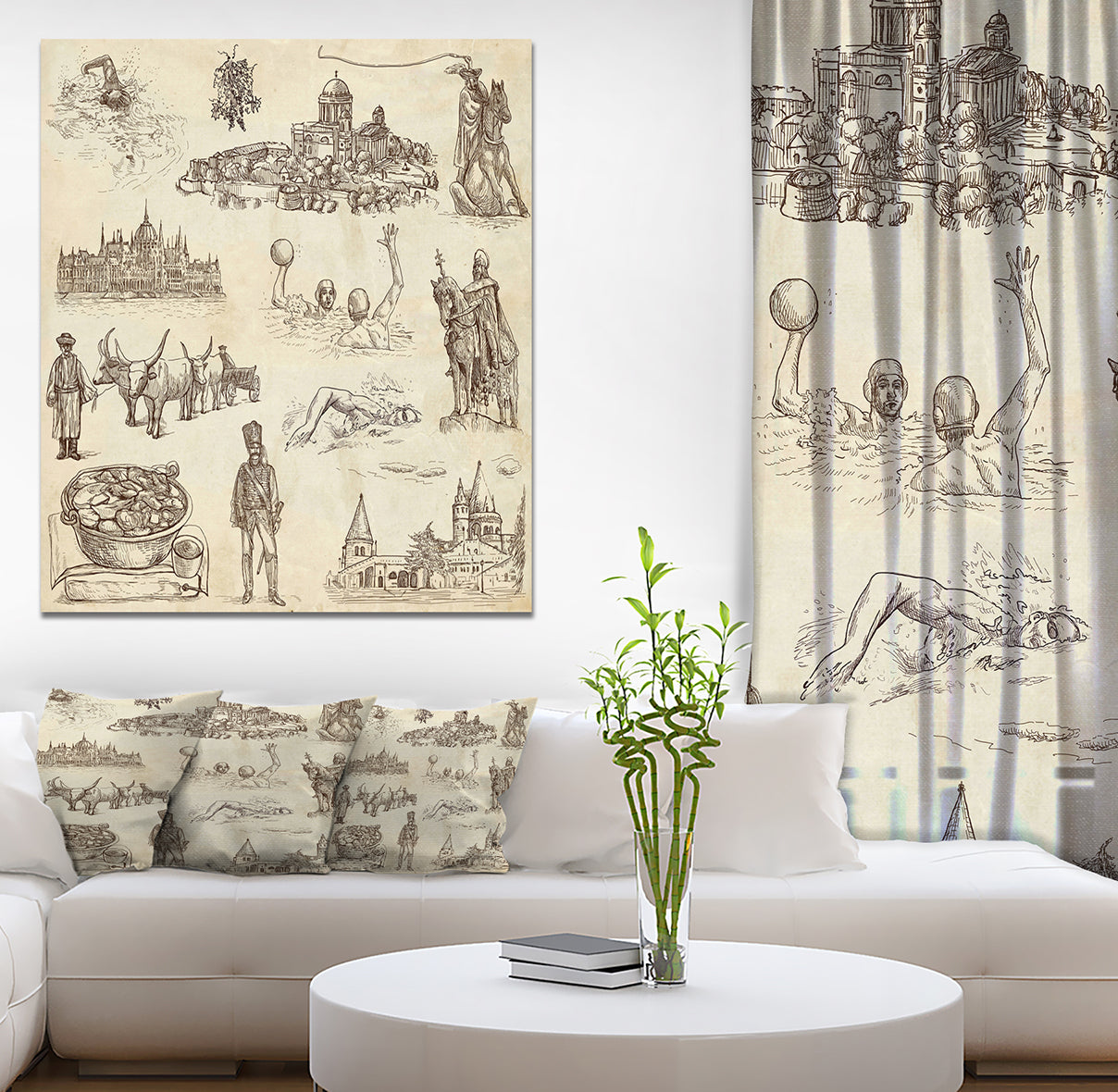 Hungary Illustratin in Old Paper - People Painting Print on Wrapped Canvas