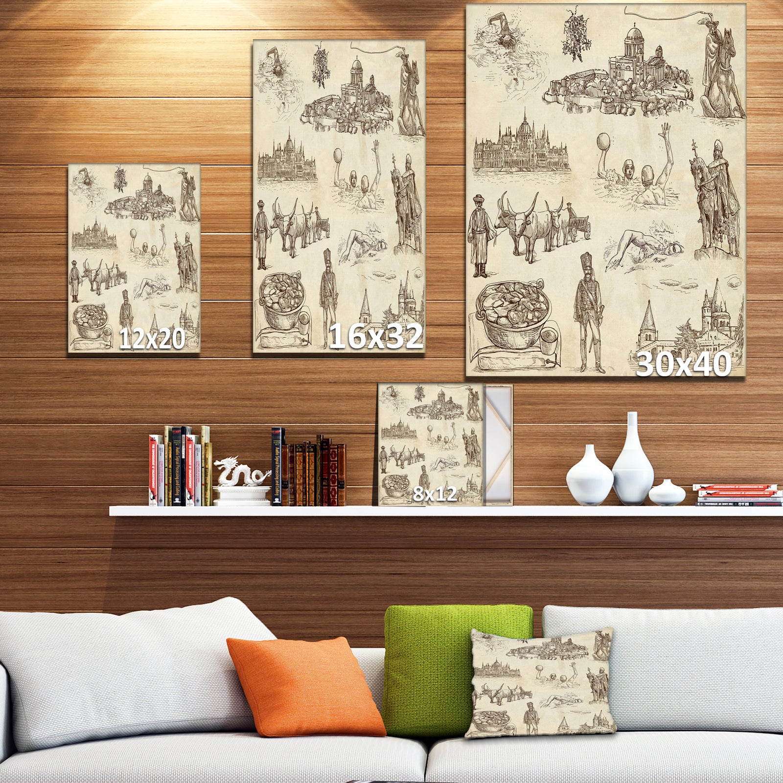 Hungary Illustratin in Old Paper - People Painting Print on Wrapped Canvas