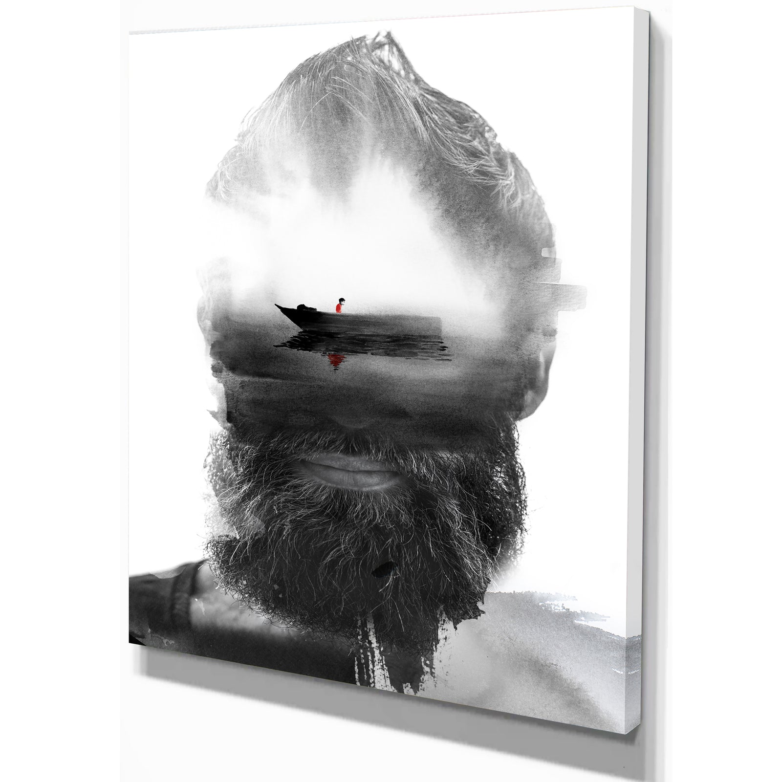 Floating Boat in Man Portrait - Glamour Painting Print on Wrapped Canvas