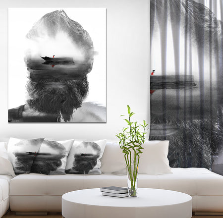 Floating Boat in Man Portrait - Glamour Painting Print on Wrapped Canvas