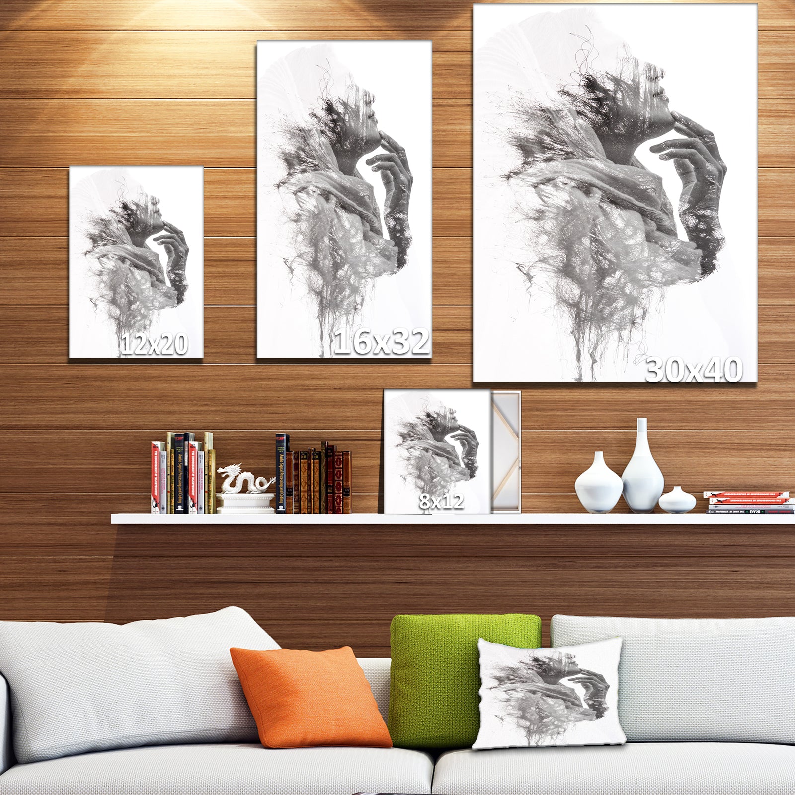 Woman in scarf - Glamour Painting Print on Wrapped Canvas